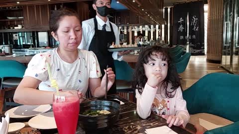 Eat udon and sushi in japanese resto
