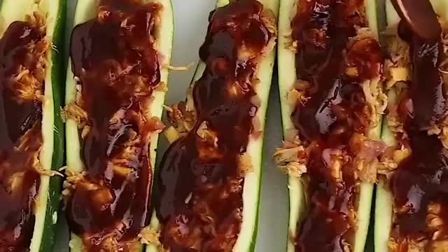 Cheesy BBQ Chicken Stuffed Zucchini Boats