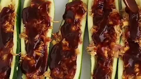 Cheesy BBQ Chicken Stuffed Zucchini Boats