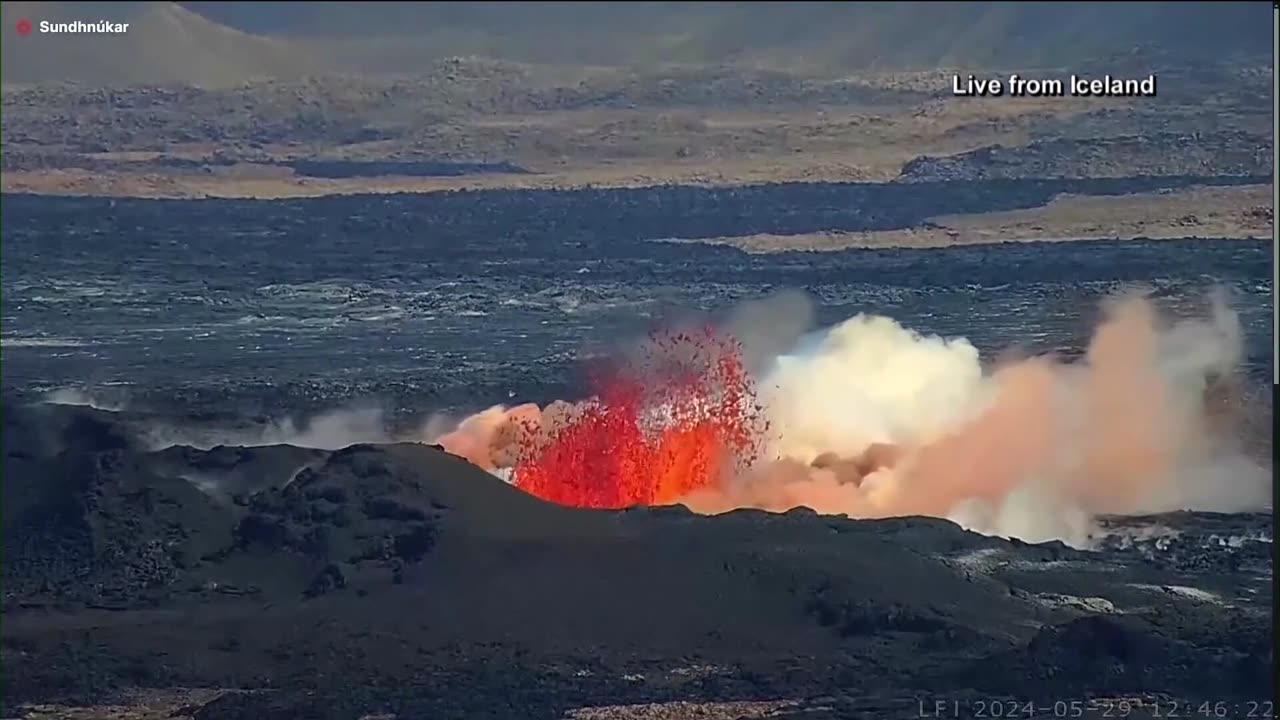 VOLCANIC ERUPTION...Iceland volcano starts erupting again, shooting lava into the sky