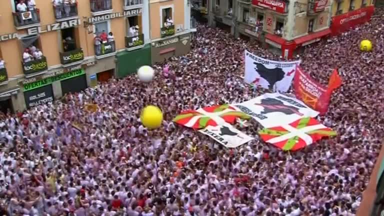 Opening of annual bull-running festival in Pamplona