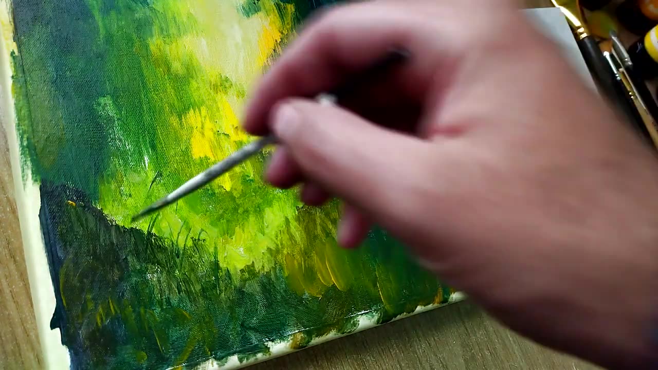 GREEN Woodland Scene Painting | Simple Acrylic Painting