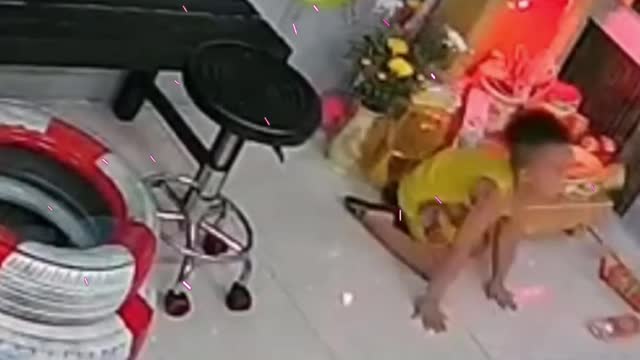 The baby spins around and gets dizzy like drunk