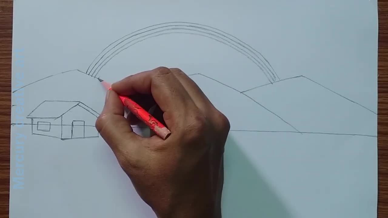 How to draw a beautiful rainbow scenery