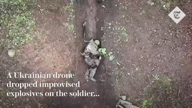 Moment Russian soldier catches and throws away Ukrainian drone bombs