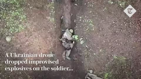 Moment Russian soldier catches and throws away Ukrainian drone bombs