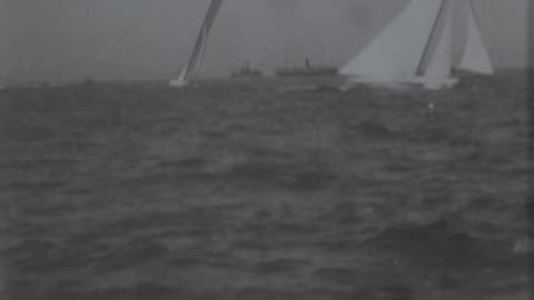 "Reliance" & "Shamrock III" Jockeying & Starting In First Race (1903 Original Black & White Film)