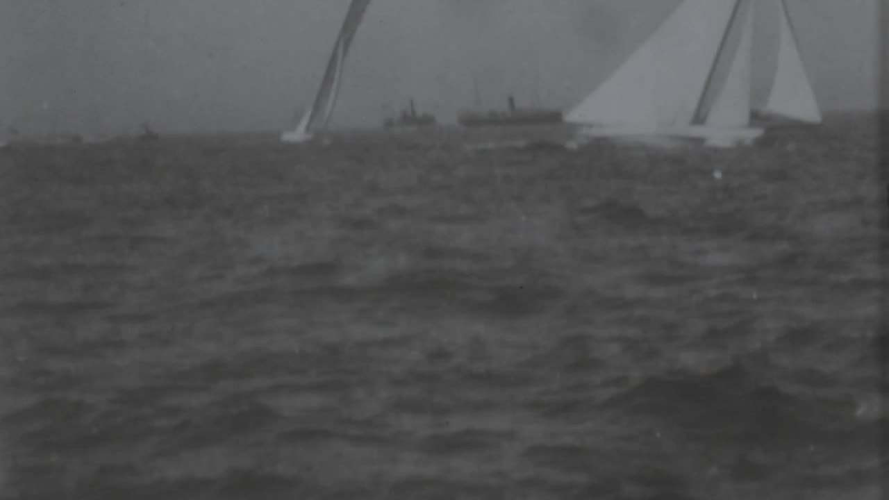 "Reliance" & "Shamrock III" Jockeying & Starting In First Race (1903 Original Black & White Film)