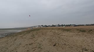 Walking along a beach on a windy day