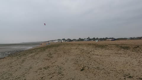 Walking along a beach on a windy day