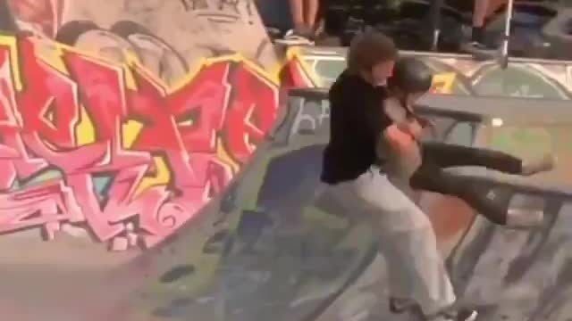 Skater gets rid of accident with Radical maneuver.