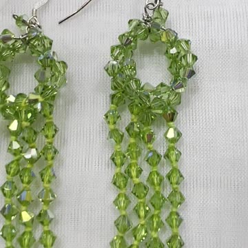 Handmade + Knotting Unique 3” Drop Earrings Made with Swarovski Peridot AB