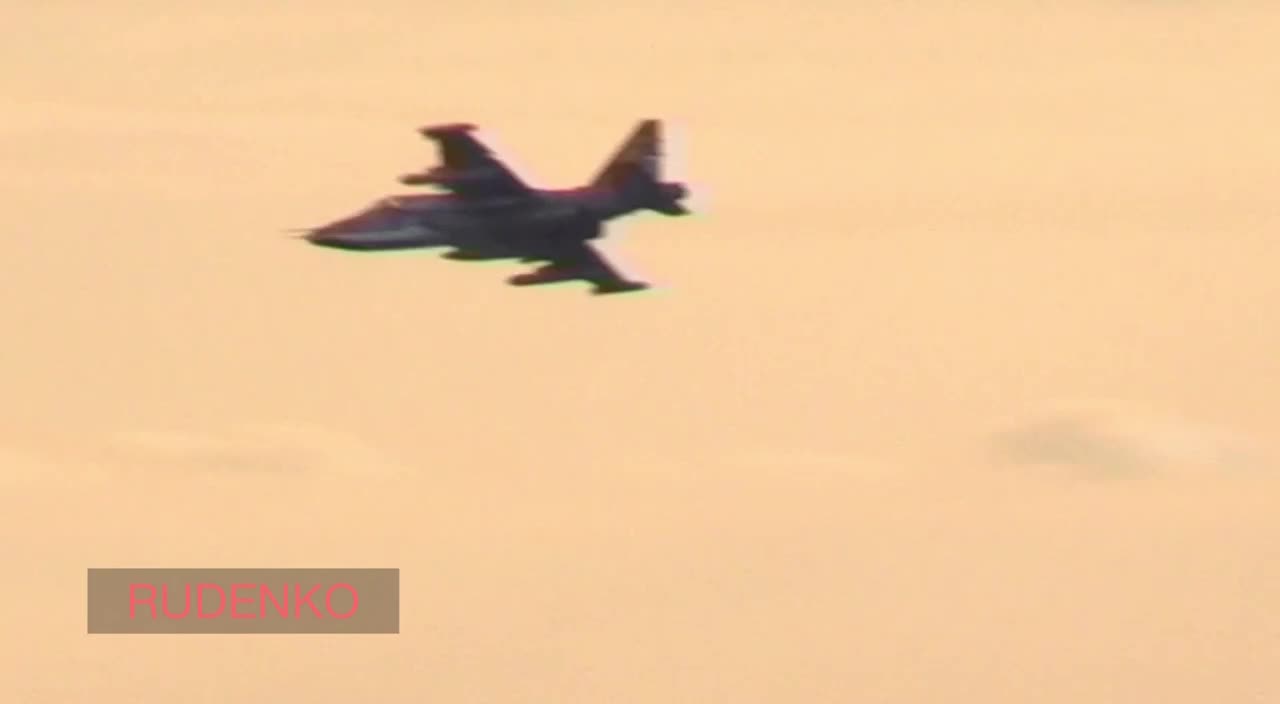 Russian Air Force Su-25 attack aircrafts work in the sky over Avdeevka.
