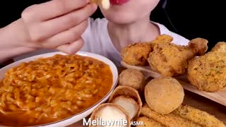 ASMR MUKBANG｜CHEESY CARBO FIRE NOODLES, CHICKEN, CHEESE BALL, CHEESE STICK EATING SOUNDS