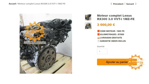 AEPSPIECES.COM - Moteur complet Lexus RX300 3.0 VVT-i 1MZ-FE