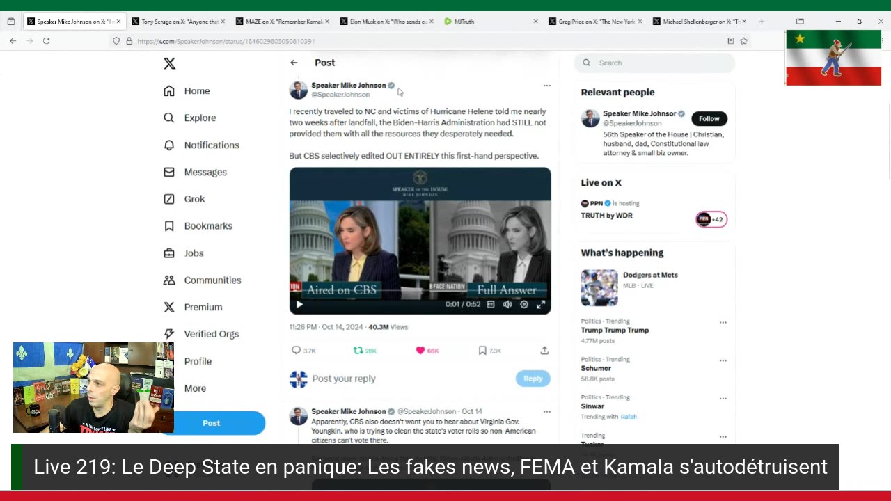 Live 219: Le Deep State en panique: Les fakes news, FEMA et Kamala s'autodétruisent