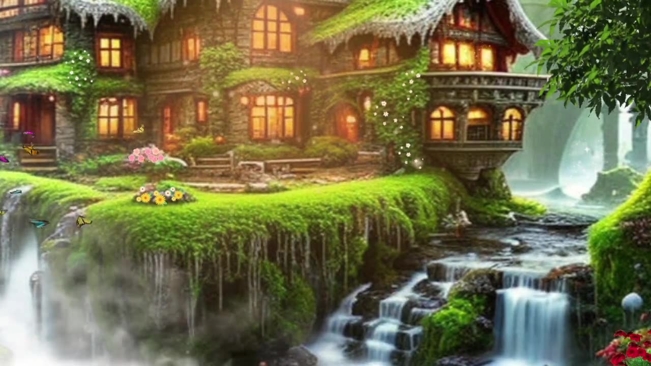 BEAUTIFUL MAGICAL ANIMATED BACKGROUND| SOOTHING NATURE AND WATERFALL SOUNDS | LET'S TUBE|