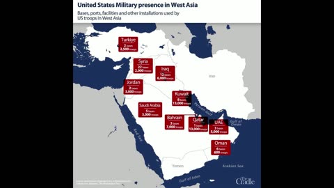 Map of the military presence of US military bases in the Middle East