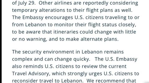 The U.S. Department of State has released an Updated Travel Alert for Lebanon,