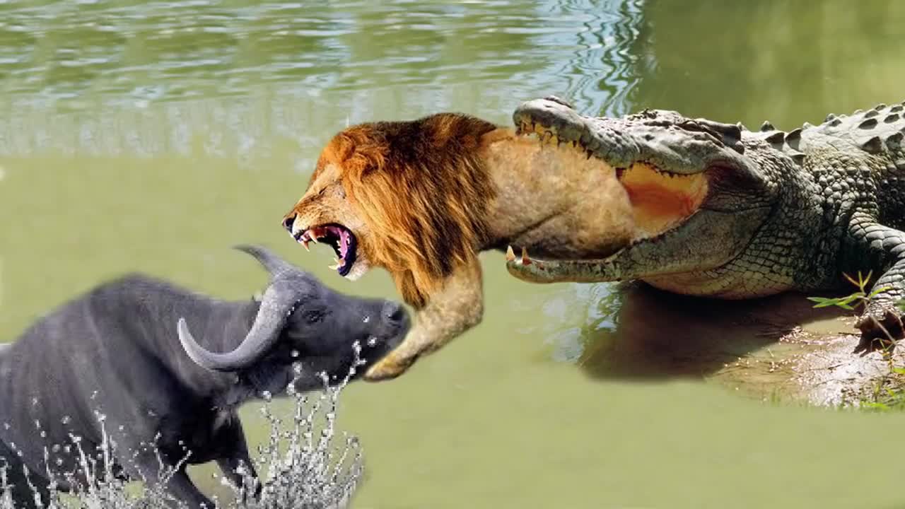 WOW! Buffalo is too strong, buffalo against crocodile rescue companion, the lion VS the crocodile