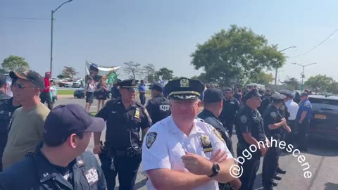 NYPD arrest a woman with “Back The Blue” shirt while protesting illegal immigrants in New York.