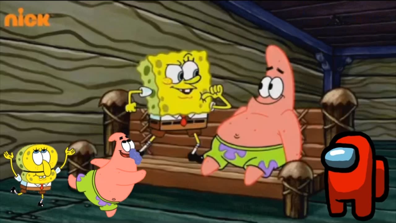 SpongeBob And Patrick Are Pretending To Be Imposters While Two Friends Give Each Other A High Five