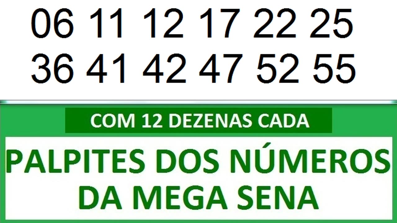 #PALPITES DOS NÚMEROS DA MEGA SENA COM 12 DEZENAS 6a 6b 6c 6d 6e 6f 6g 6h 6i 6j 6k 6l