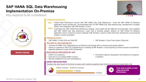 Overview video: SAP HANA SQL Data Warehousing Implementation On-Premise | ESAC 2021