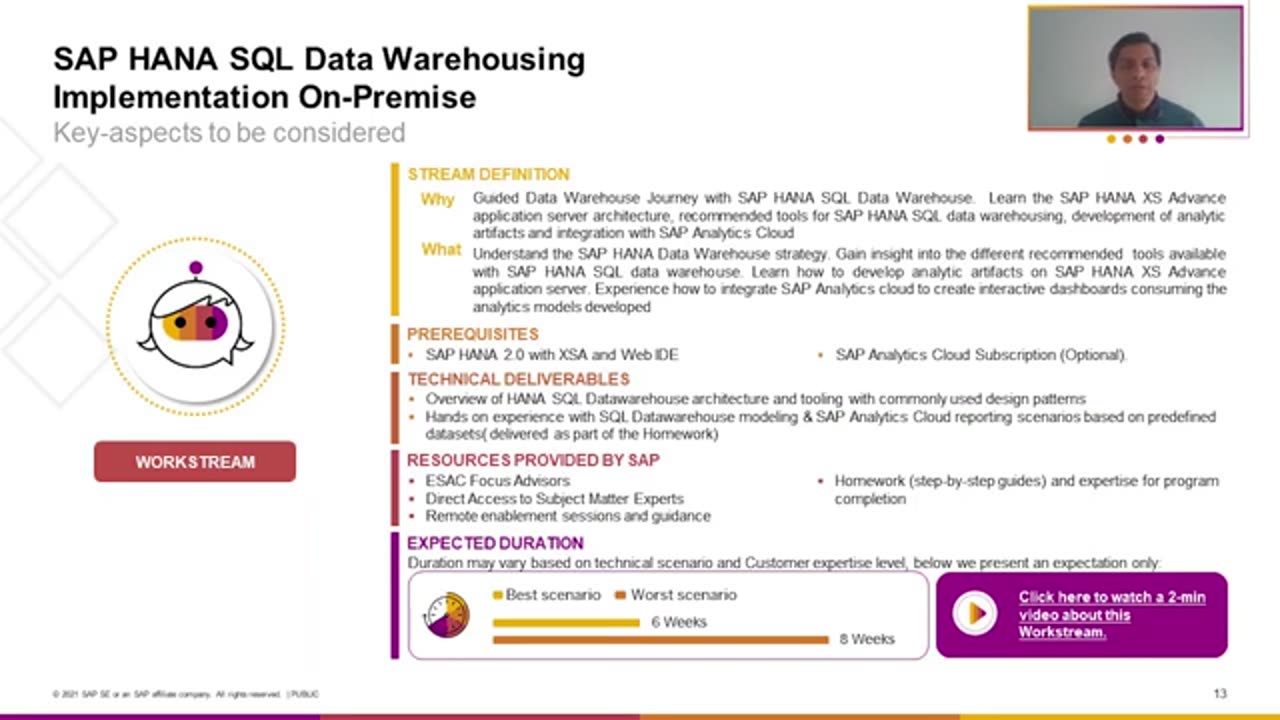 Overview video: SAP HANA SQL Data Warehousing Implementation On-Premise | ESAC 2021