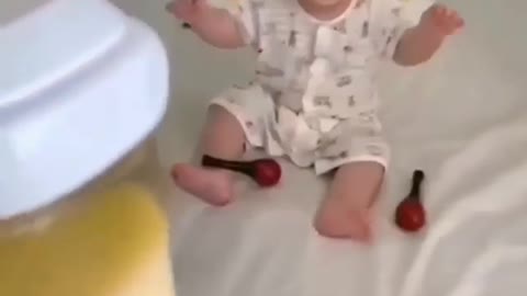 The delight of the child when I see the milk