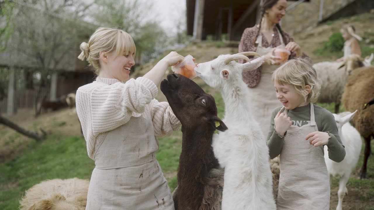 Girls having fun with their pets||