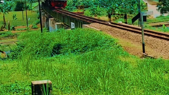 Indonesian train goes over a long bridge Aesthetic video