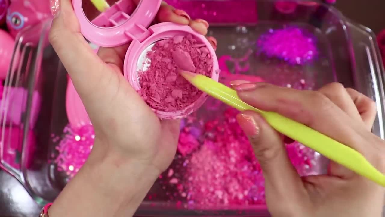 "Big Mega PINK!"Mixing "Neon Pink"Makeup,More Stuff Into slime!Most Satisfying Slime Video.