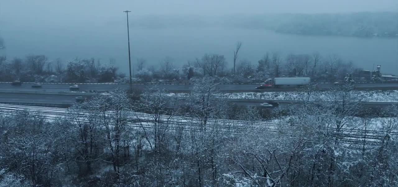 Drone Captures Snow-Covered Streets During Winter in Canada