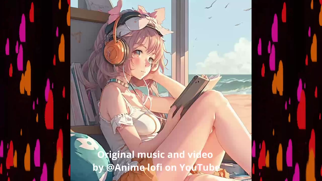 Cute Anime Girl Relaxing And Listening To Lofi Hip Hop Music