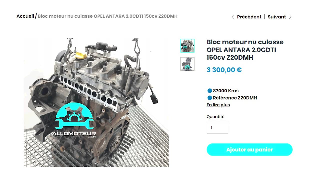 ALLOMOTEUR.COM - Bloc moteur nu culasse OPEL ANTARA 2.0CDTI 150cv Z20DMH