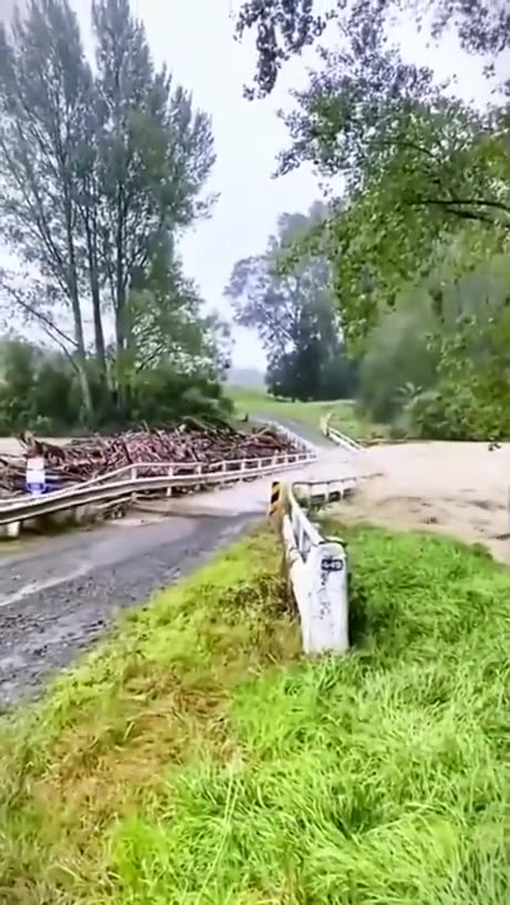 A bridge is destroyed by the force of nature