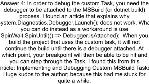 How to debug MSBuild Customtask