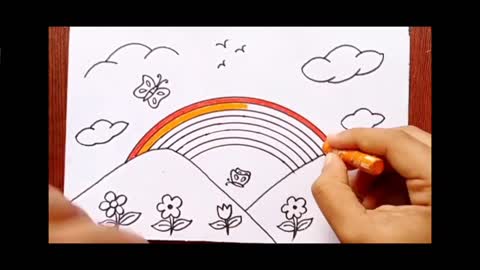 how to draw a Rainbow scenery drawing