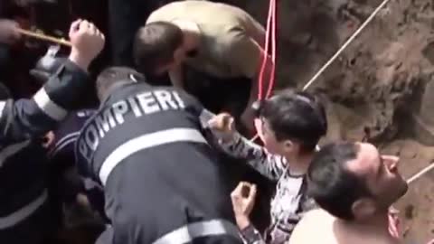 Teenager dives headfirst into pipe to save 3-year old boy!