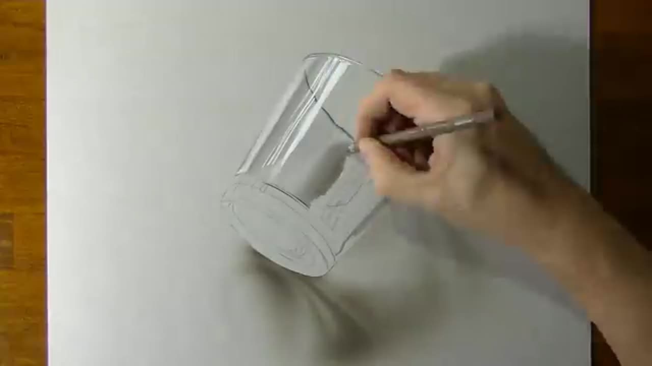 Drawing of a Simple Glass - How to draw 3D Art،