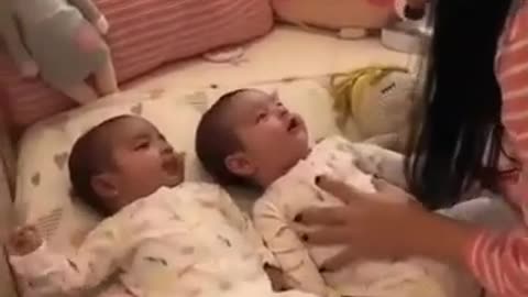 Cute Funny Babies Playing With Mom