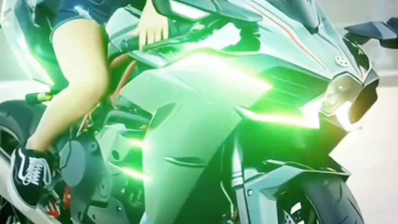Cute girl with ninja bike