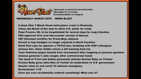 Wednesday March 29,2023. News Blast. #Enoch #NewsBlastReading #NBR