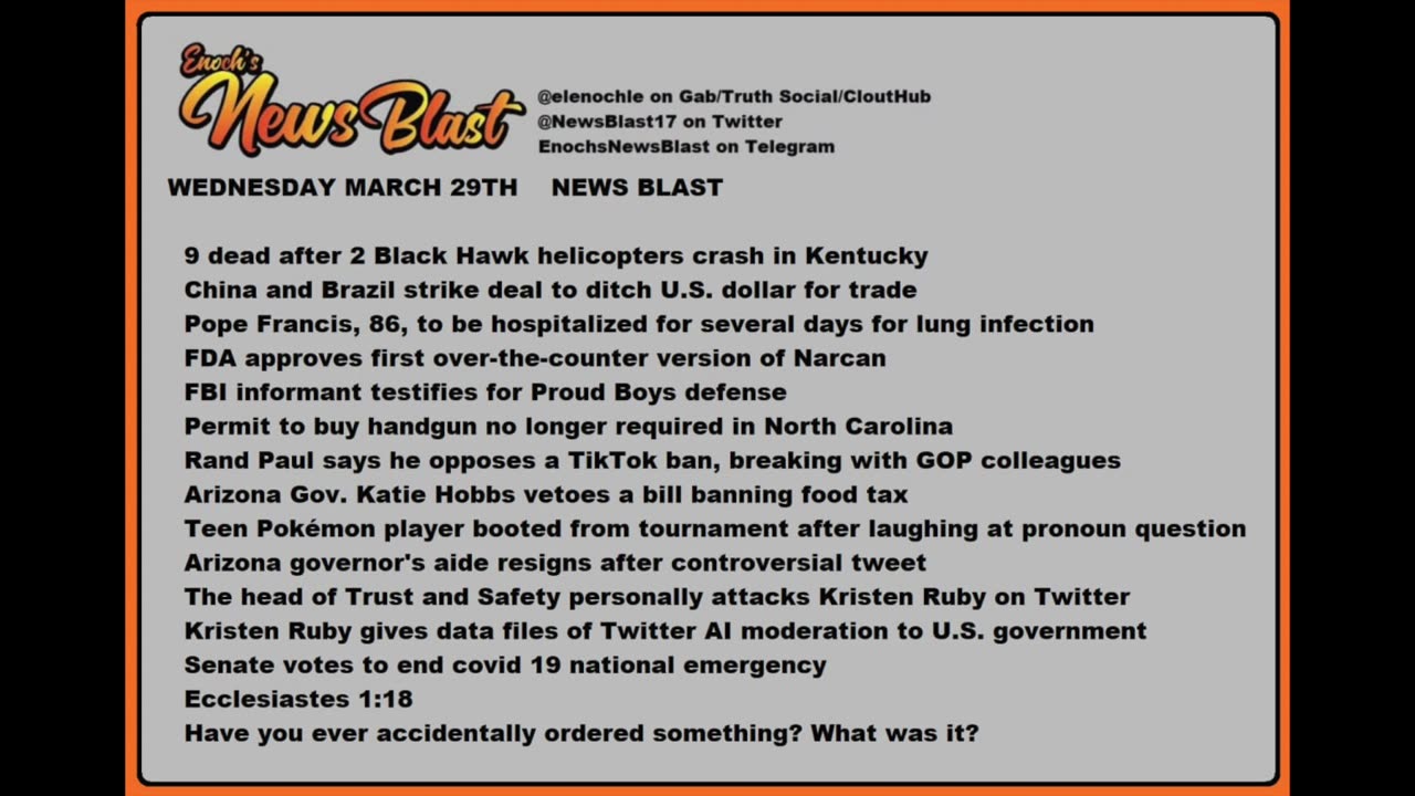 Wednesday March 29,2023. News Blast. #Enoch #NewsBlastReading #NBR