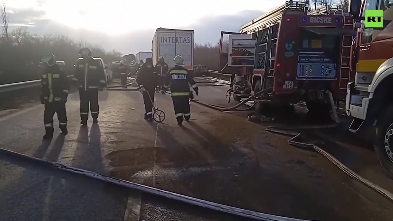 Dozens of vehicles collide in pile-up in Hungary