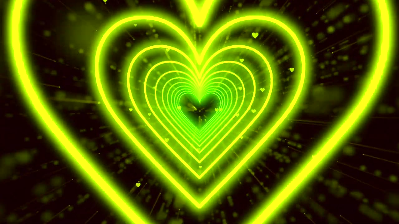 031. Heart Tunnel 💚Green Heart Background Neon Heart Background Video Wallpaper Heart [4 Hours]