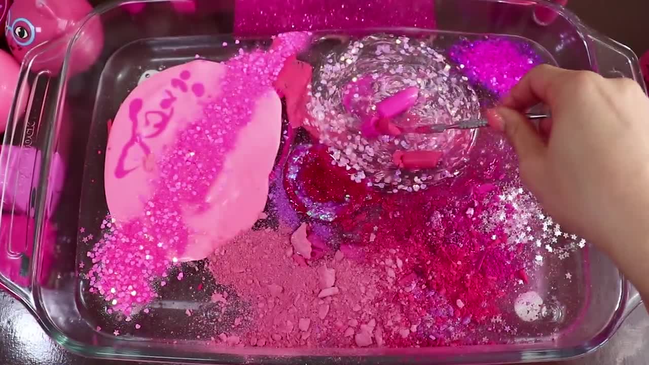 "Big Mega PINK!"Mixing "Neon Pink"Makeup,More Stuff Into slime!Most Satisfying Slime Video.