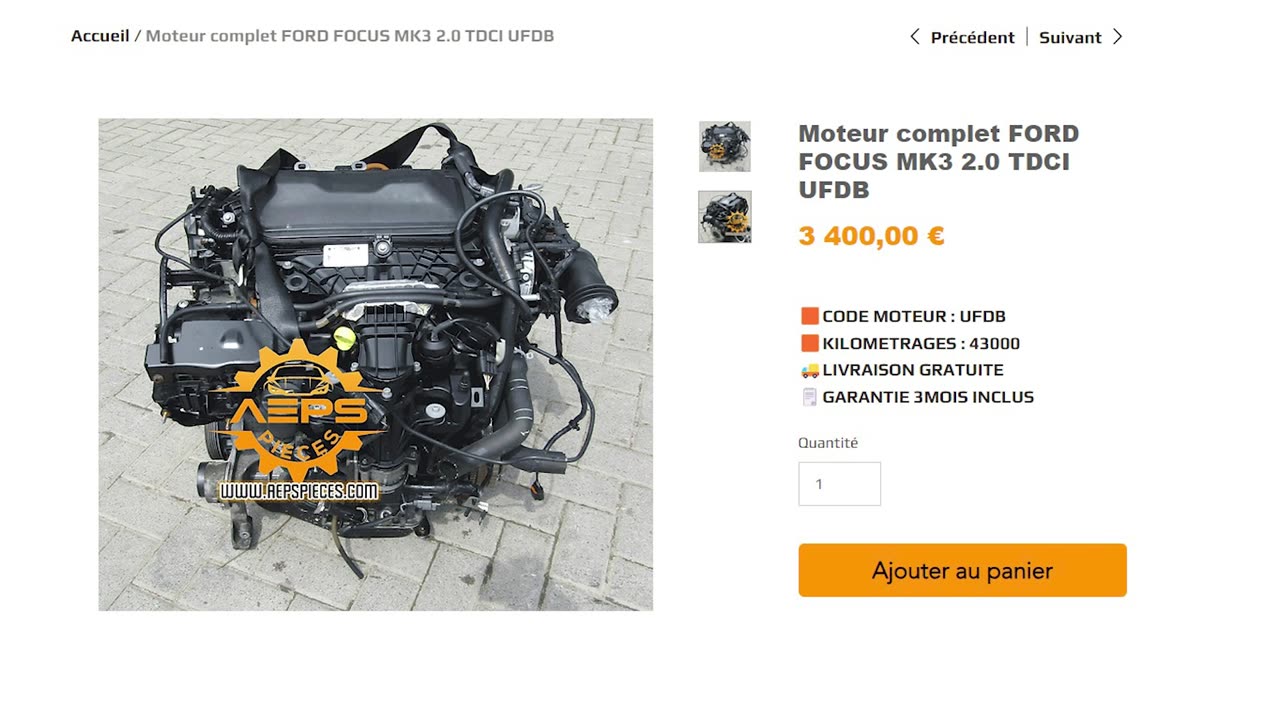 AEPSPIECES.COM - Moteur complet FORD FOCUS MK3 2.0 TDCI UFDB