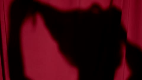 Woman Shadow on a Red Curtain